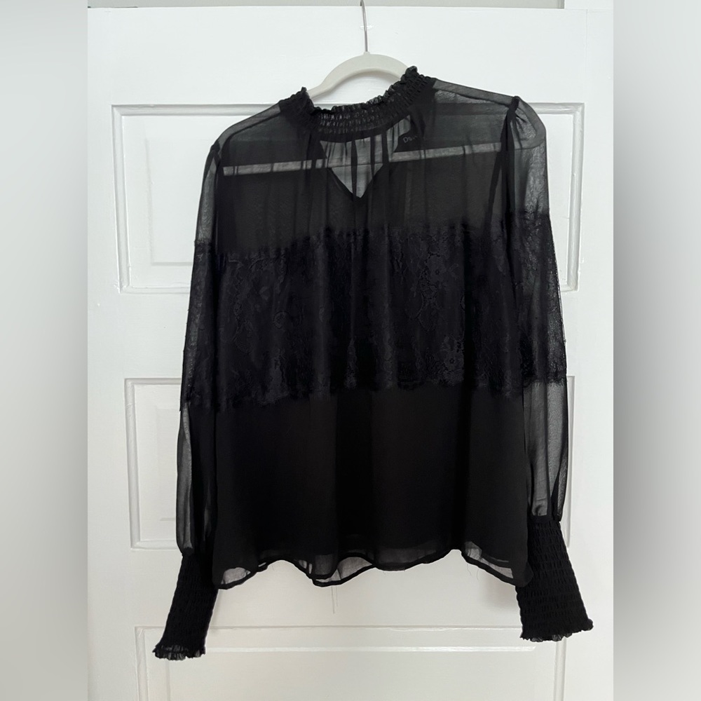 Black Ellis Lace Detail Blouse Size Large. NWT
